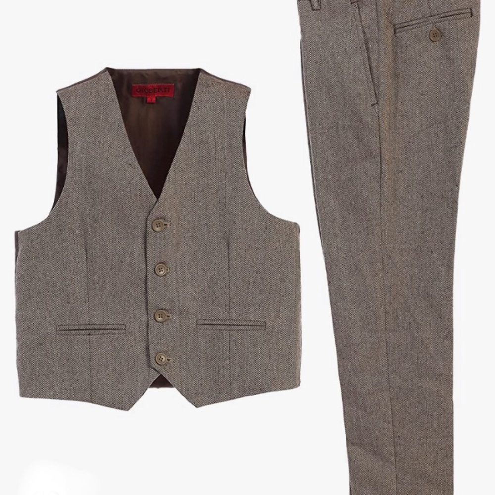 Classic Brown Tweed Kids Matching Vest & Pants Set